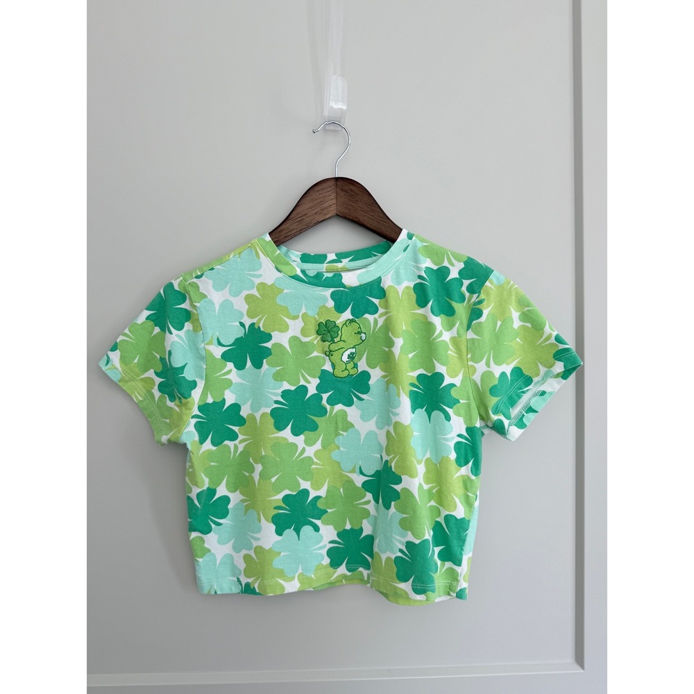 Care Bears Good Luck Bear Cropped Shamrock T-Shirt Size Medium